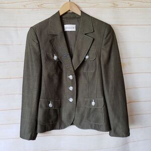 Vintage Basler Silk Linen Jacket Blazer Women's Size 38 Olive Green Business